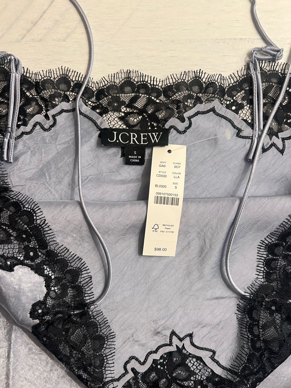 J. Crew Light Blue Satin Cami with Black Lace - Picture 3 of 3